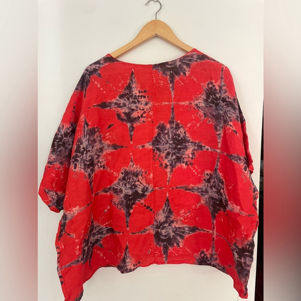Viola Borghi Italian linen Tie-Dye Red and Black Top blouse medium - Picture 6 of 8